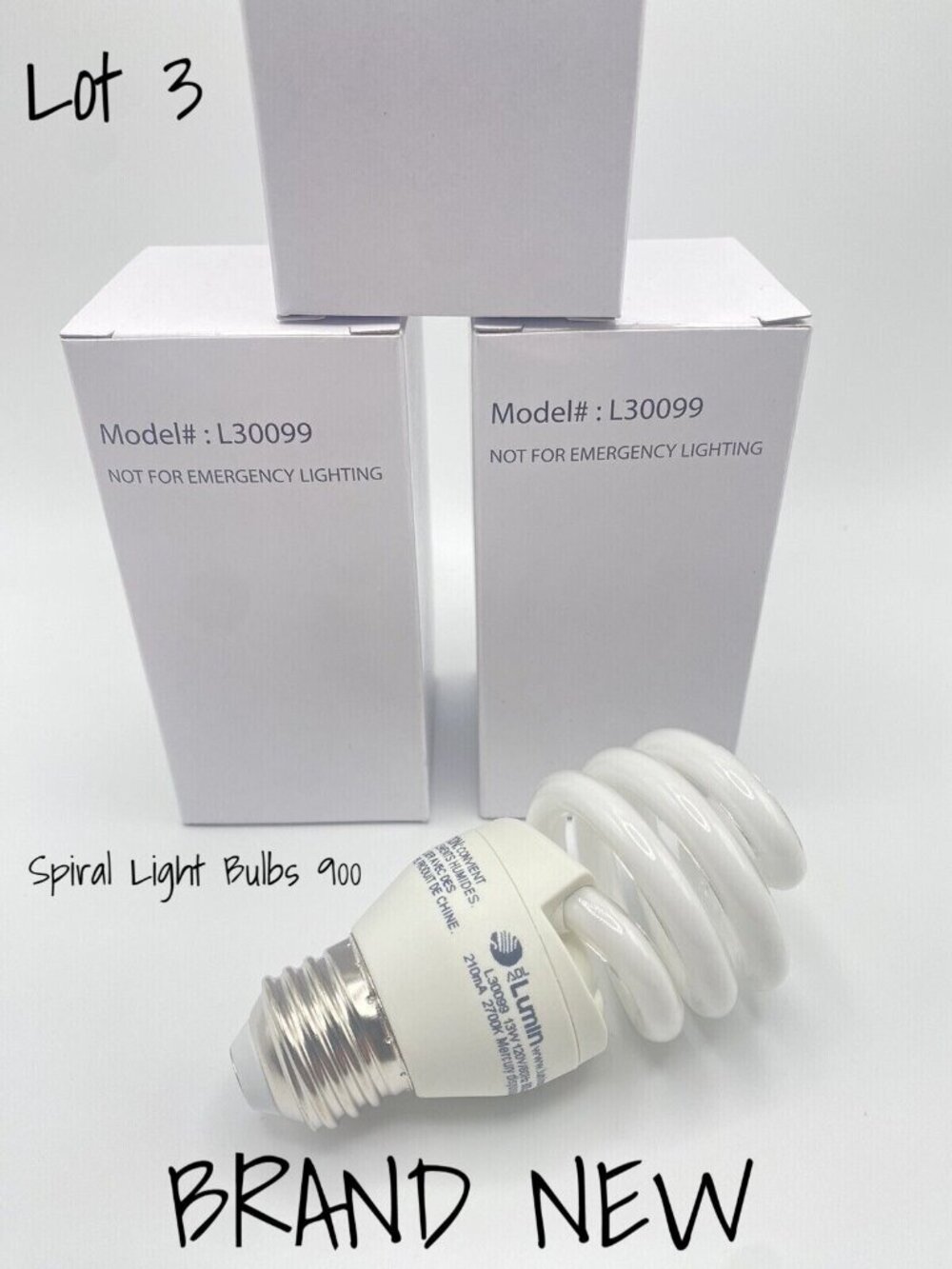 Lot of 3 CFL 13W Half Full Spiral Light Bulbs - 900 Lumens, Standard Base New